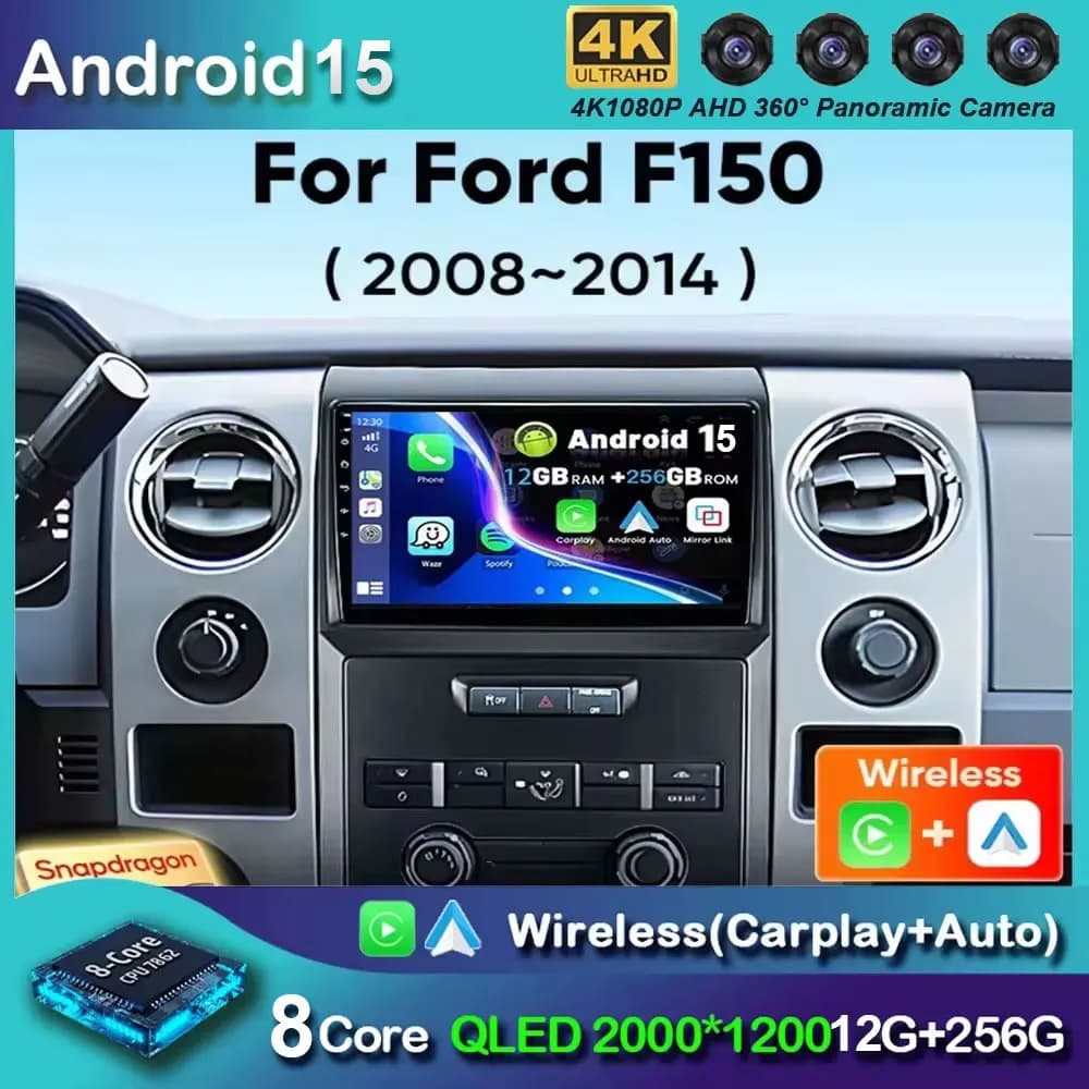 Android 15 Autoradio For Ford F150 P415 Raptor 2008-2014 Wireless Carplay Auto Qualcomm Car Stereo Multimedia Reader 2 Din