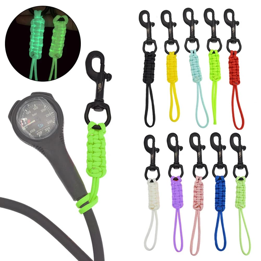 Scubas Diving Swival Bolts Hook Marine Grade Steel Hook Clip with Braided Rope Lanyard Anti-lost Safety Rope