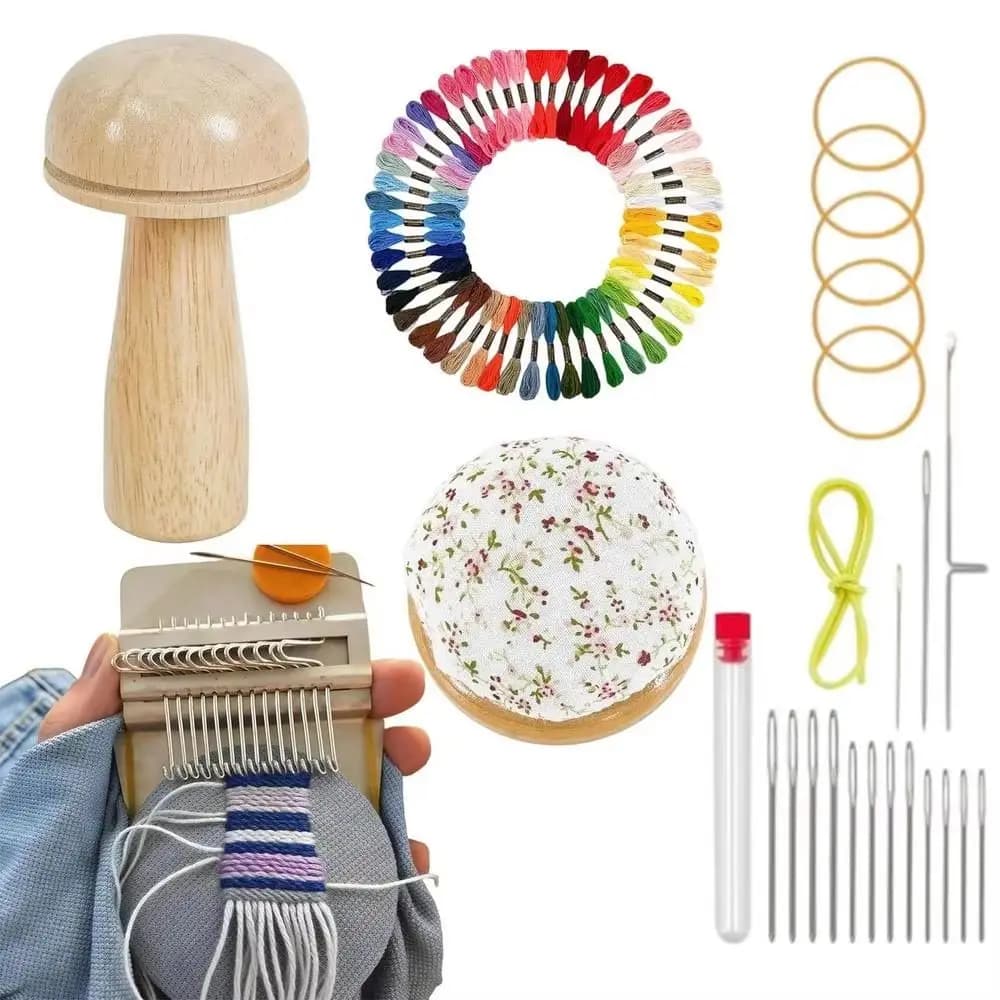 DIY Crafts Sock Darning Kit Egg/Mushroom Shaped Weaving Loom Darning Egg for Socks Portable Wooden Base