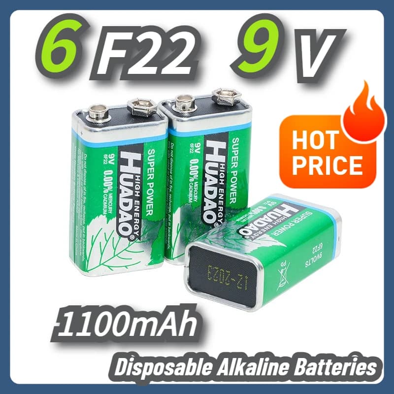 6F22 9V Batterie alcaline usa e getta 1100mAh Cella a secco per microfono Multimetro Giocattolo Allarme fumo Walkie Talkie Batteria di backup