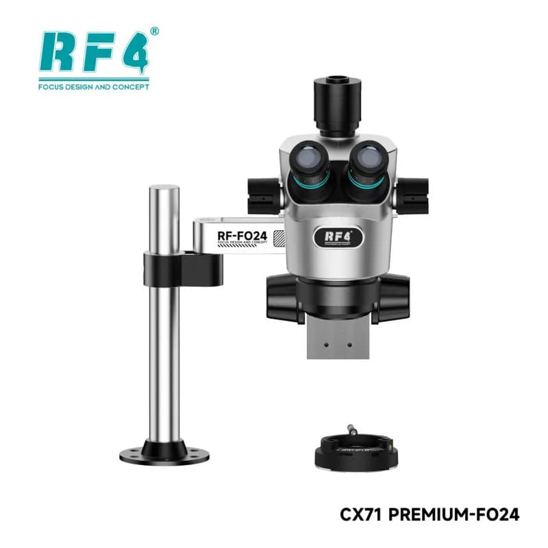 RF-CX71 Microscopio stereo binoculare premium con zoom industriale Zoom continuo Supporto in metallo Asse Braccio regolabile Strumenti per lenti di Barlow