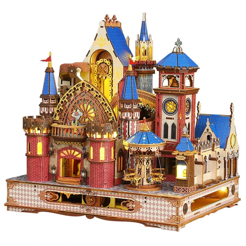 Kit modello in miniatura di castello Annecy con rotazione meccanica in legno fai-da-te Villa delle fiabe con luci per mobili per amici Regali di Natale