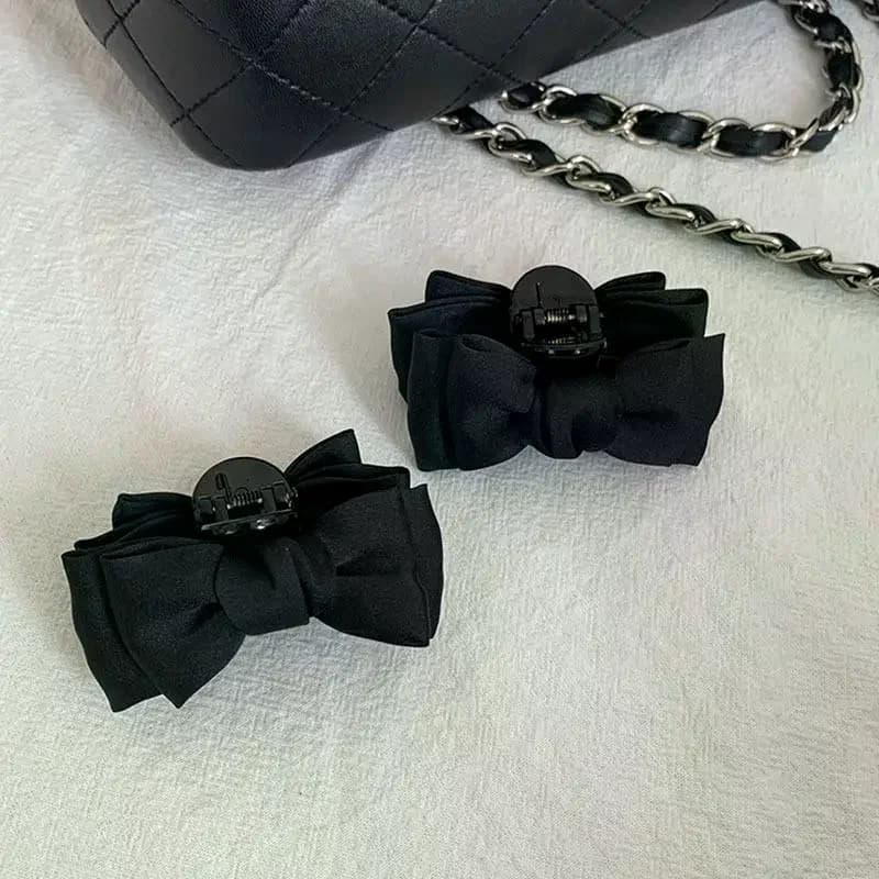 Black White Red Bow Small Hair Claw Clip For Women Girls Forehead Bang Side Clip Styling