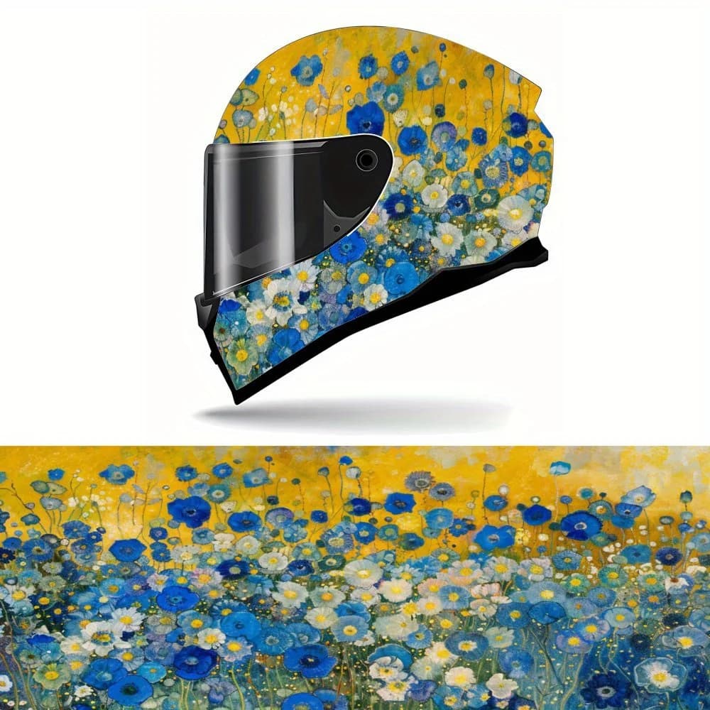 Blue Flower Dream: decalcomania a tema adesivo per casco, adesivo grafico per casco da motociclista in vinile, isolamento termico, protezione solare, Co completo