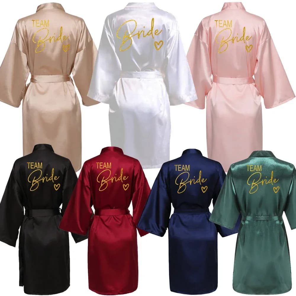 Wedding dress for wedding party team, kimono, satin pajamas, honor bridesmaid robe, golden letter SP089