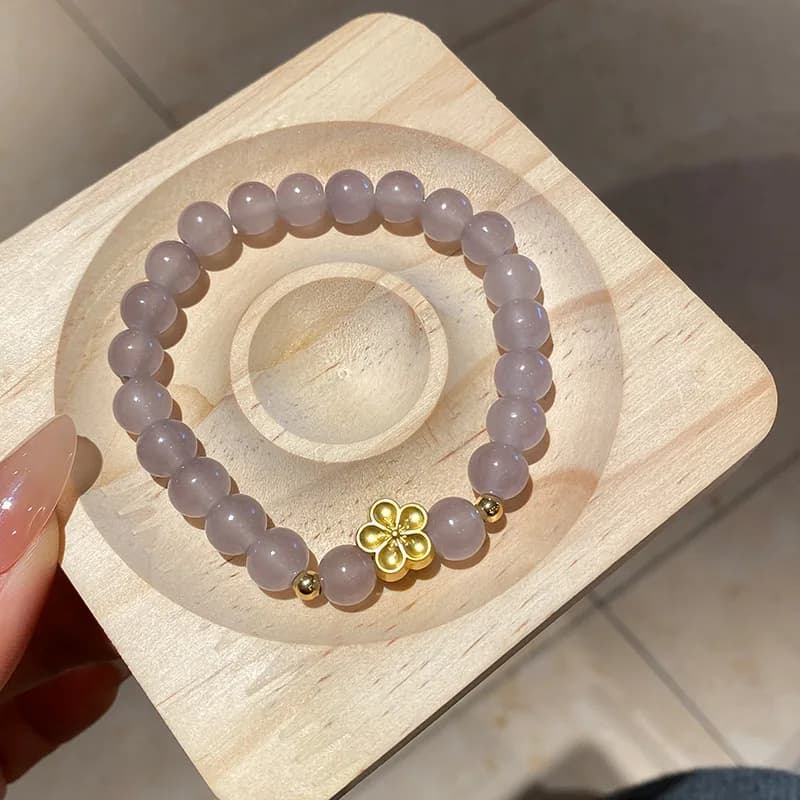 New Chinese-Style Glass Gradient Flower Pendant Bracelet, Sweet and Elegant Commuter Beaded Bracelet, High-End Jewelry Wholesale