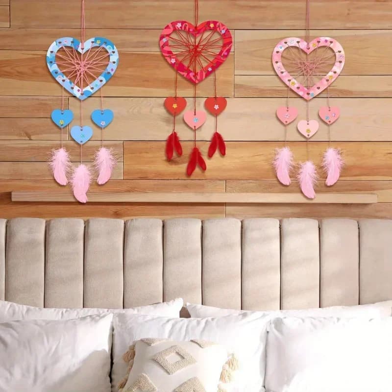 6 Pack 2026 New Model Wooden Heart-Shaped Dream Catchers Set for Home Decor Mother's Day Birthday Wedding Party Decorations