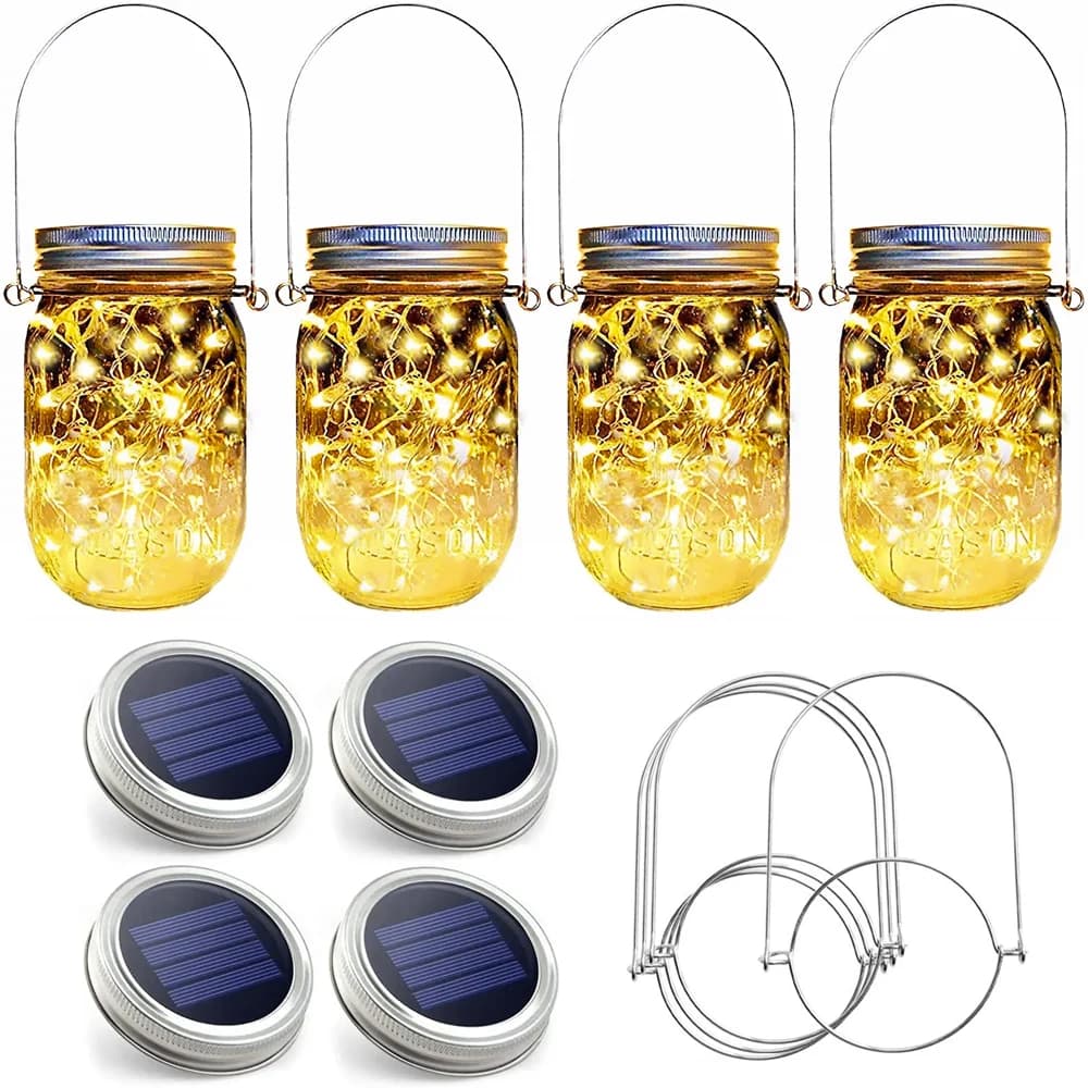 Luce solare per coperchio barattolo di vetro 20 LED Luci da fata con manici per lanterna sospesa da giardino Patio Festa di nozze (senza barattolo)