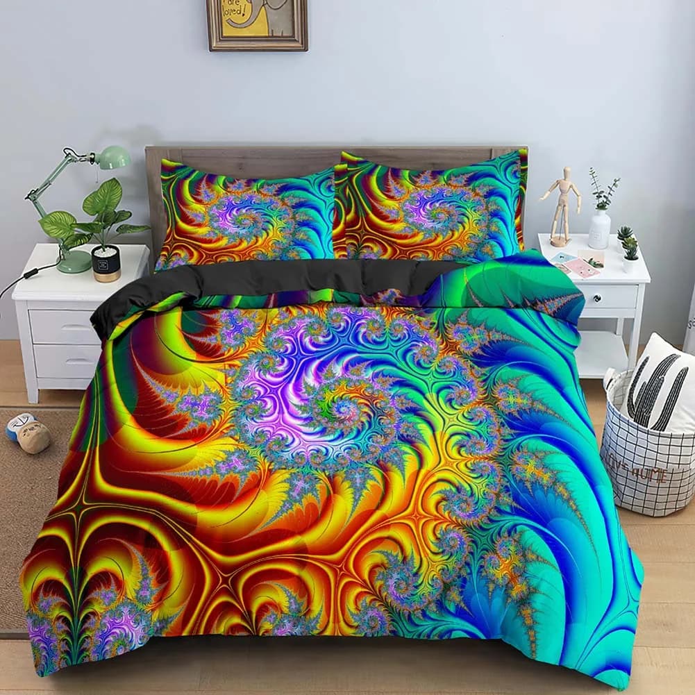 Copripiumino King Queen in stile floreale indiano Set di biancheria da letto colorato Boho Mandala per adulti Copripiumino geometrico esotico in poliestere