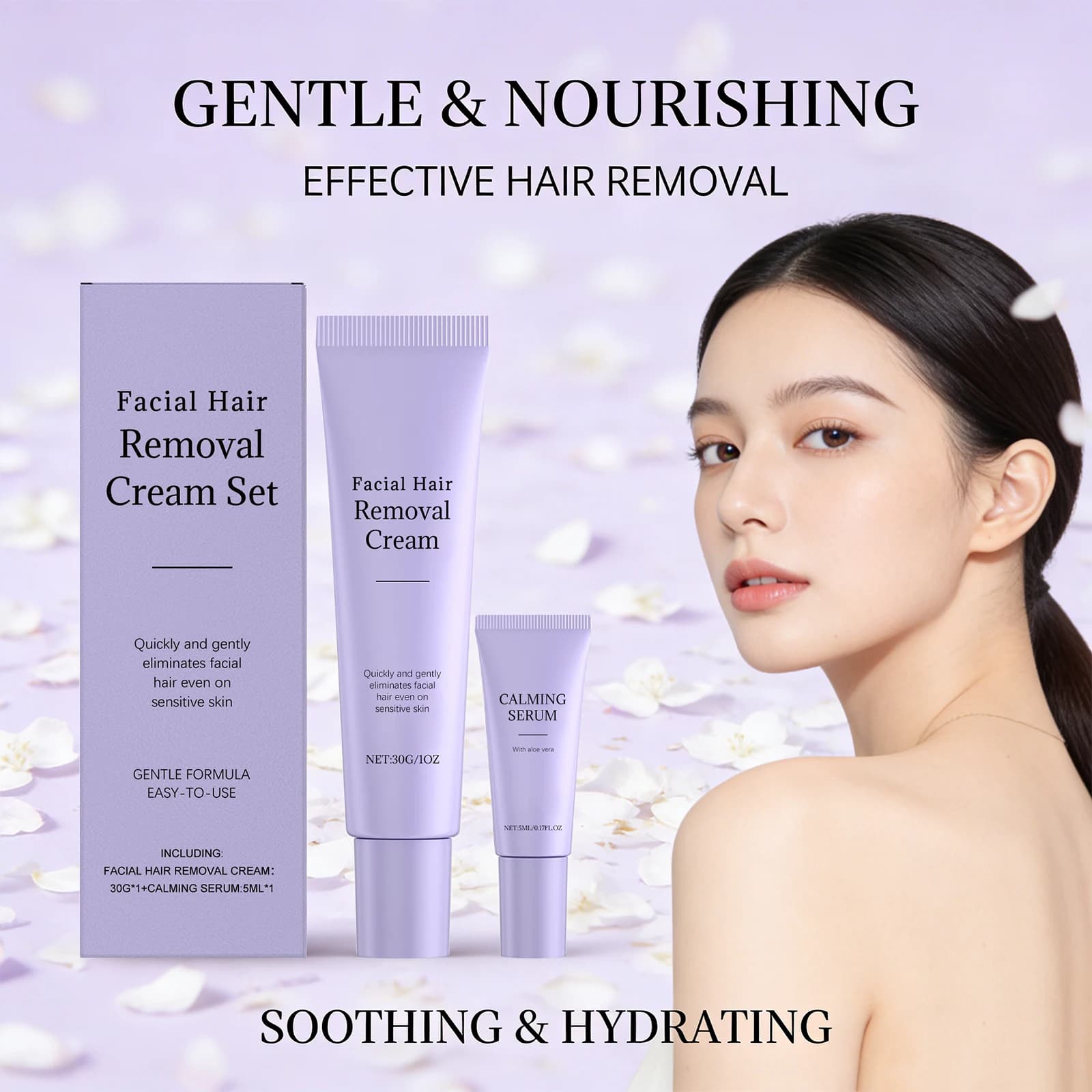 Facial Hair Removal Cream Set Painless Hair Removal Gentle and Non-irritating Remove Mustache Smoothing Moisturizing Face Care