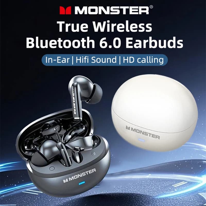 Monster MQT39 Wireless Bluetooth 6.0 TWS Headphones with Noise Reduction Gamer Sports Headphones Hifi Stereo with Microphone Headphones