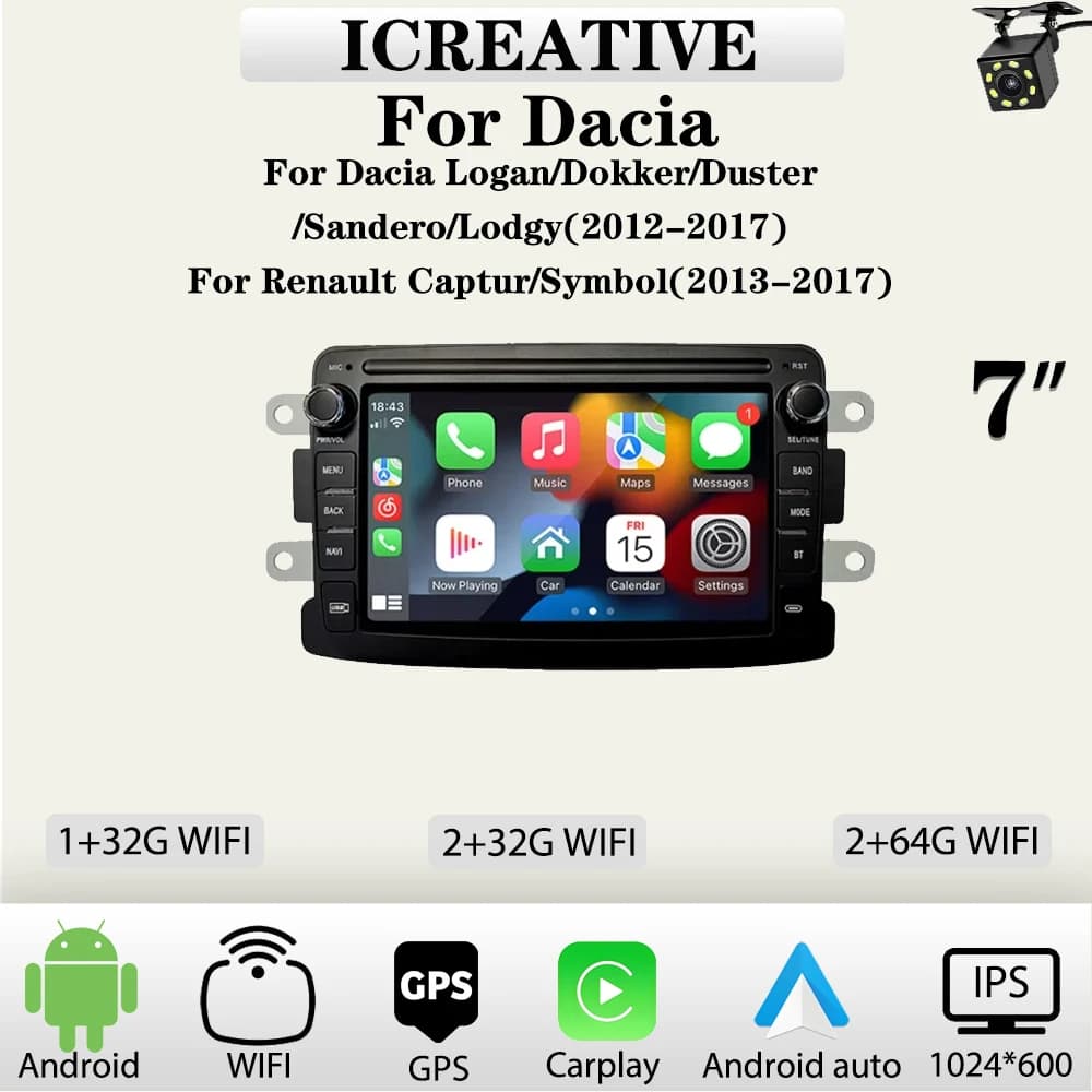 Autoradio Android per Dacia Logan Dokker Duster Sandero Lodgy 2012 - 2017 Renault Captur Simbolo Autoradio Carplay Navigazione GPS