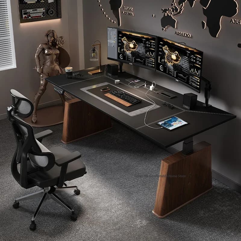 Scrivania Elettrica Regolabile in Altezza Moderna, Tavolo da Ufficio Intelligente in Legno Massello, Scrivania per Studio e Gaming FYCD