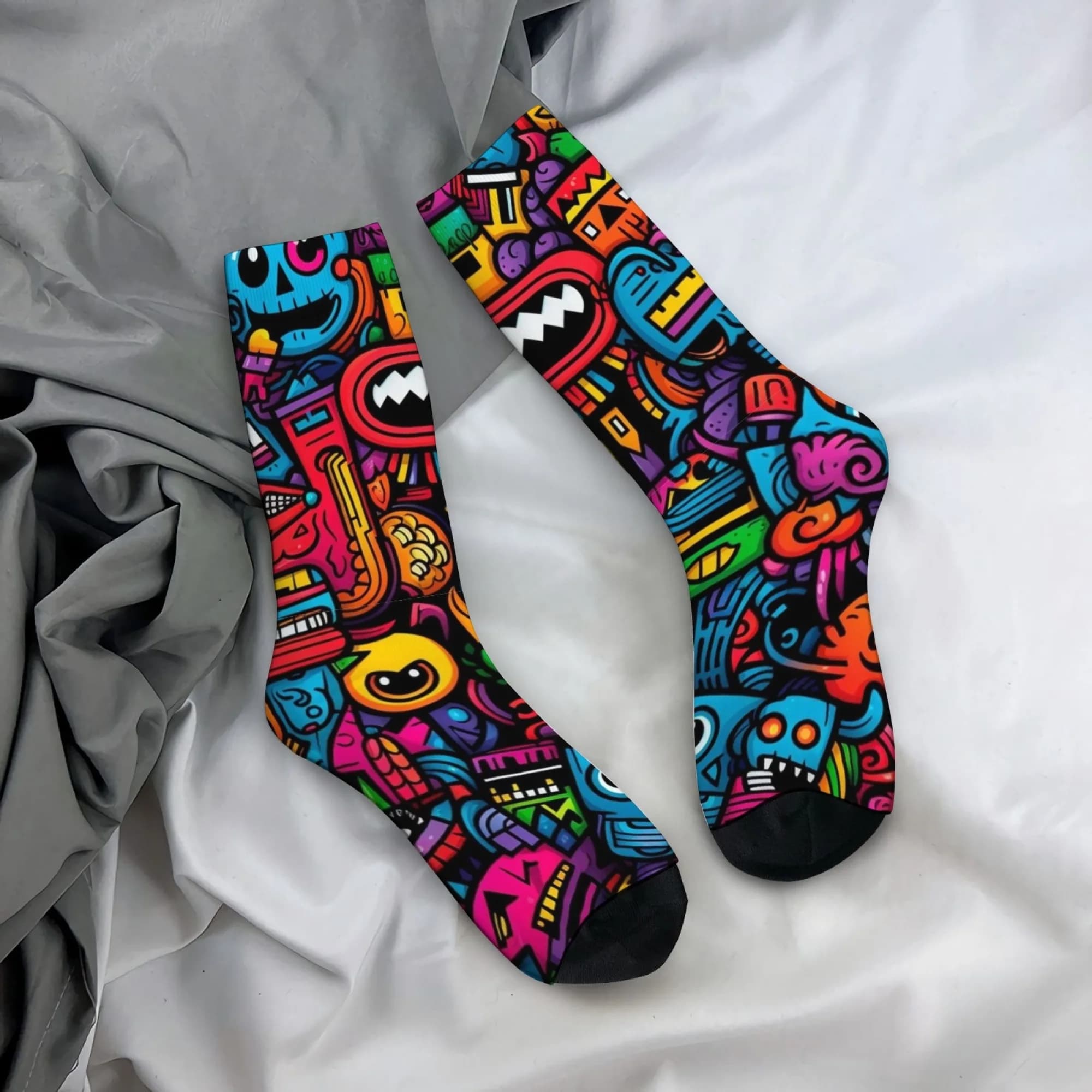 Cartoon-themed Harajuku Printed Men's Socks Breathable Non-slip Socks Street Hip-hop Outdoor Casual Sports Socks Happy Gift