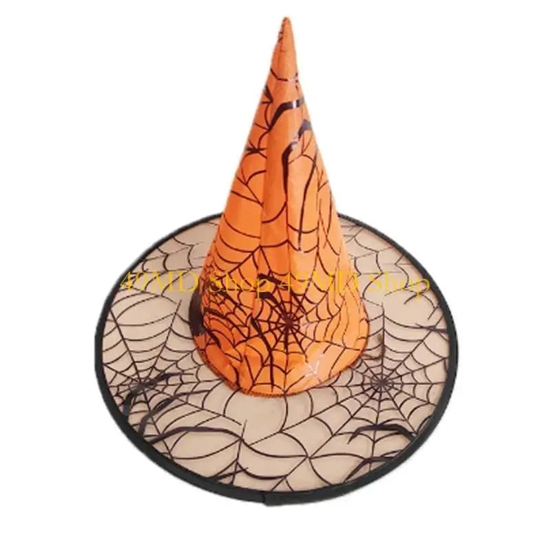 49MD Spooky Witch Hat for Halloween Party Decorations Accessories Sequins Wizard Cap