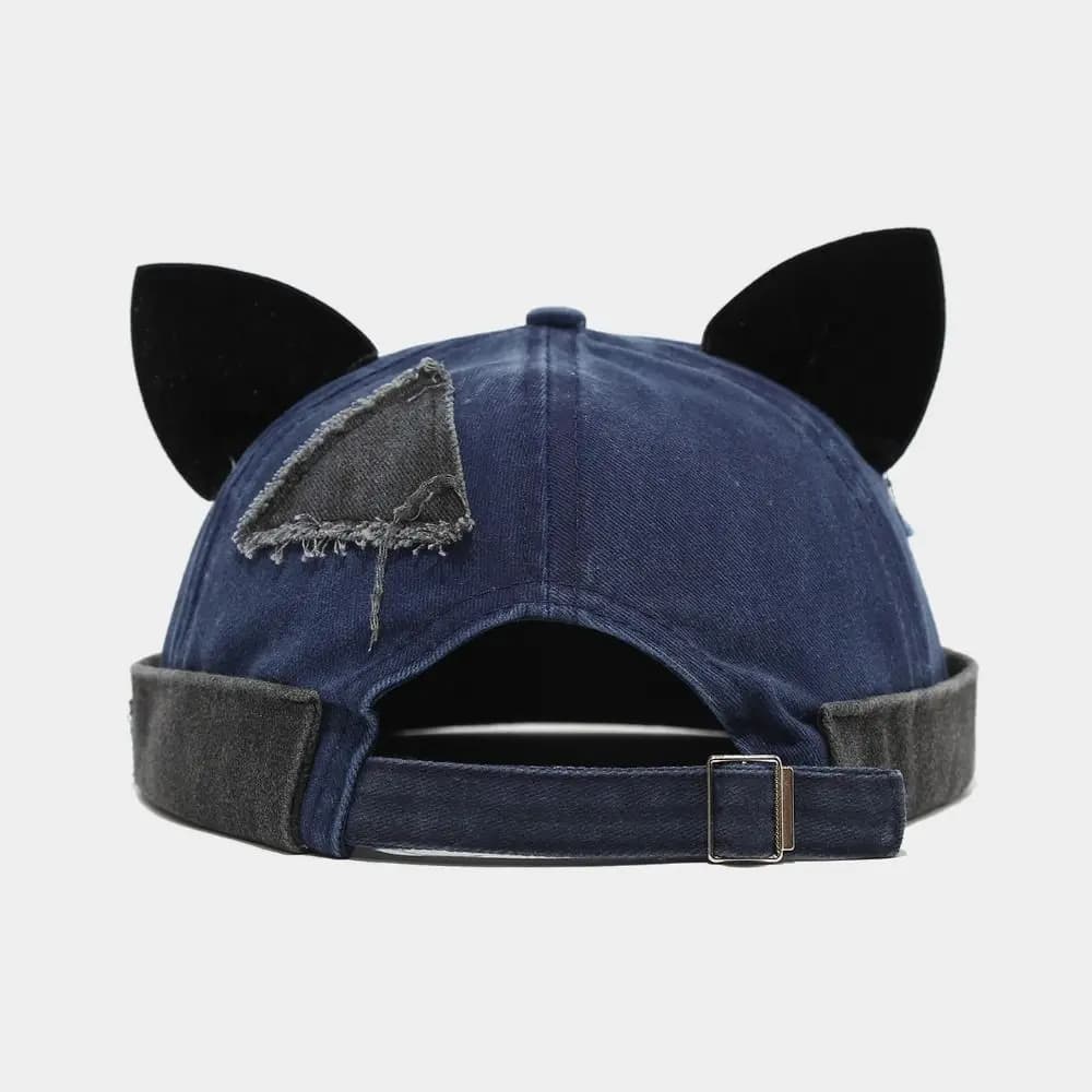 Unique Cute Cat Ears Brimless Hat Adjustable Rolled Cuff Melon Docker Cap Solid Color Hip Hop Retro Skullcap Outdoor