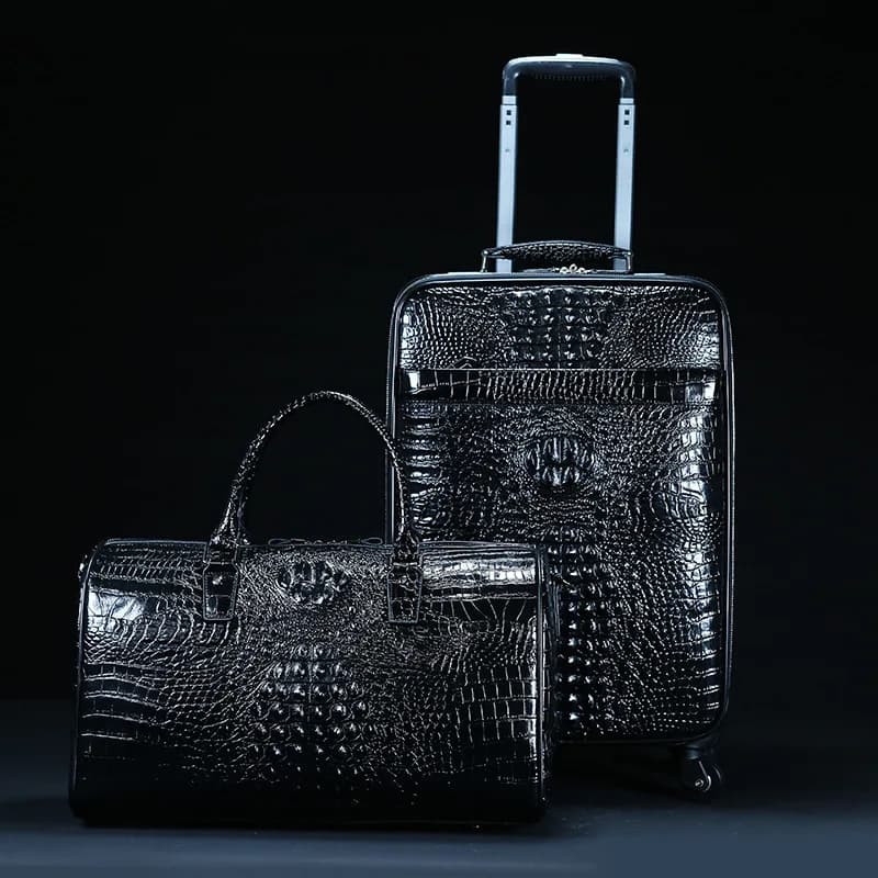 Genuine Leather Crocodile Pattern Travel Luggage With Handbag Backpack Men's First Layer Cowhide Trolley Suitcase Boarding Case