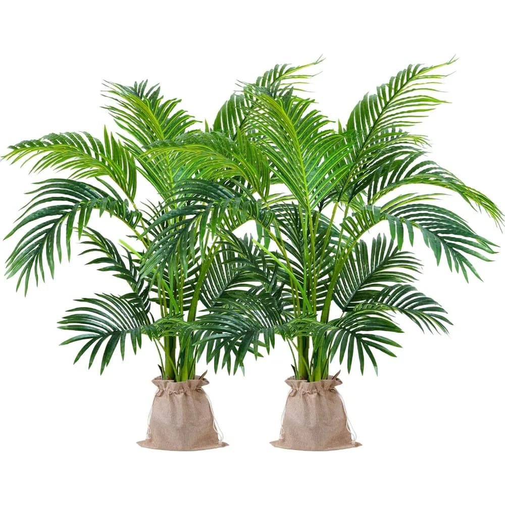 Artificial palm plant 4 feet Areca, 2 pots, fake silk barrel palm for indoor and outdoor, Dypsis Lutescens, 47 inches long life