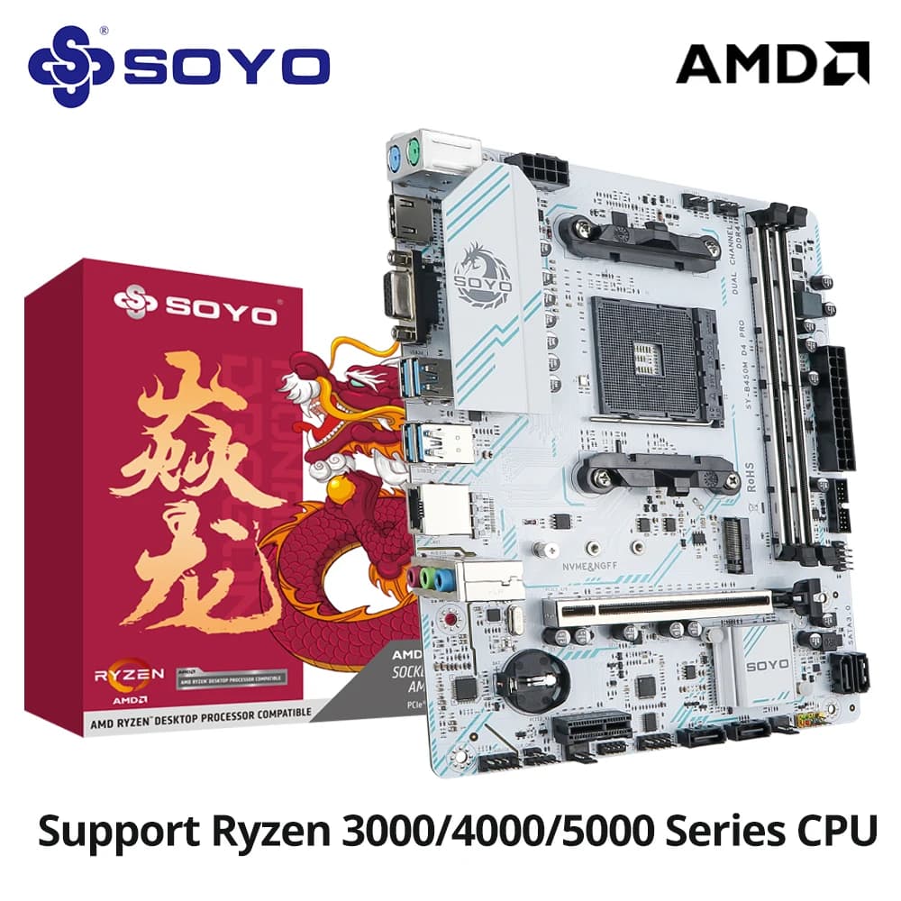 SOYO AMD B450M Scheda madre Dual-channel DDR4 M.2 PCIE 3.0 NVME SATA3.0 Supporta Ryzen 5600G per host di computer desktop da gioco