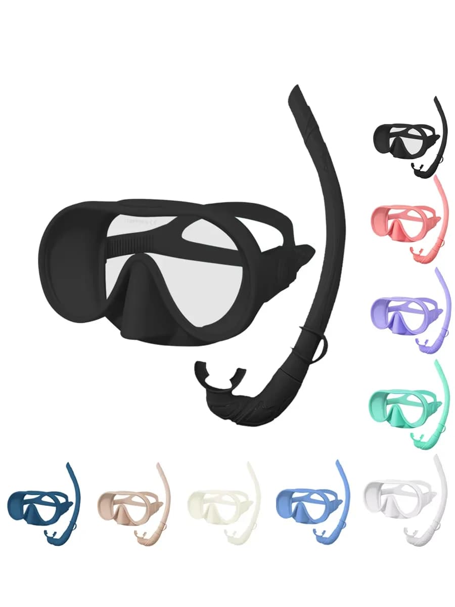 Frameless Diving Mask Wet Snorkel Set Low Internal Volume Pure Soft Silicone Swimming Training Diving Glasses Adjustable