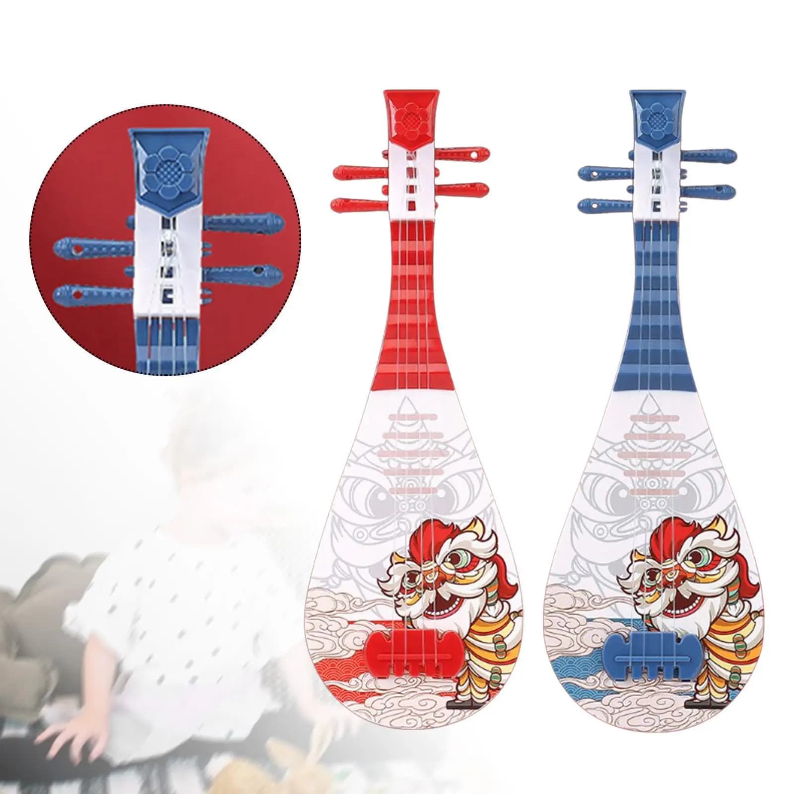 Simulazione Ukulele Giocattolo Piccola chitarra Giocattolo Danza del leone Manopola a corda regolabile Chitarra per bambini Giocattolo musicale per bambini