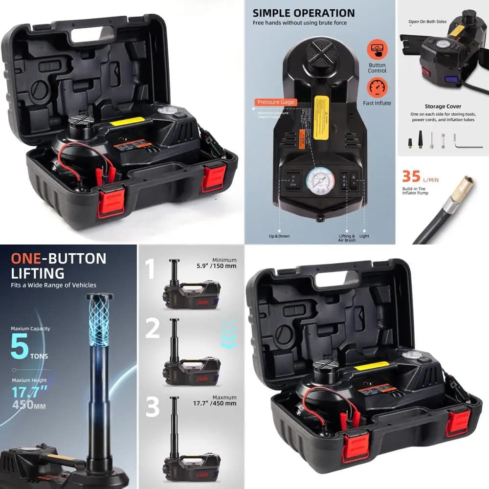 Cric da pavimento idraulico portatile da 12 V con gonfiatore, capacità di 5 tonnellate, luce a LED, per auto, SUV, berlina, modifiche di pneumatici MPV