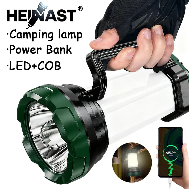 Powerful Portable LED Flashlight with Camping Lamp COB USB Rechargeable Portable Flashlight External Emergency Flashlight
