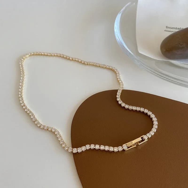 Catene da tennis dorate lucide in cristallo dolce romantico sexy Collane girocollo per donne Fascino Gioielli delicati Ragazze Moda Moglie Regalo