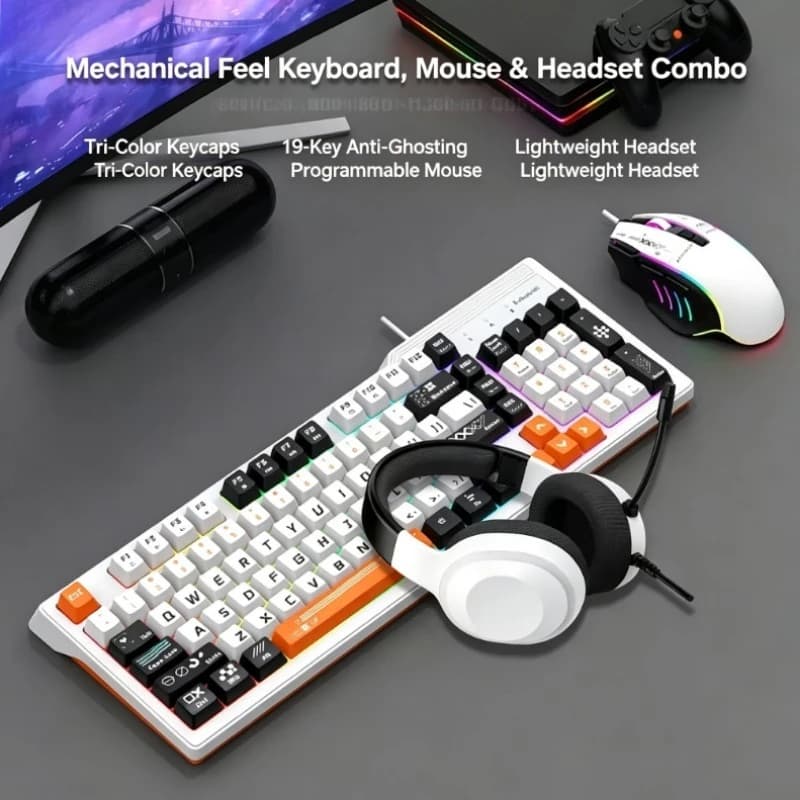 K8pro 3 In 1 Gaming Combo Wired Keyboard Mouse Headset Set Mechanical Feel For Desktop Laptop E-sports Gaming