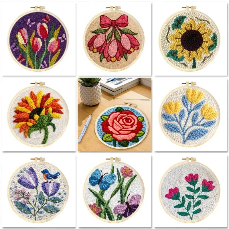 Punch Needle Embroidery Kits For Adults Flower DIY Craft Yarns Embroidery Set for Beginner Cross Stitch Home Painting Decor