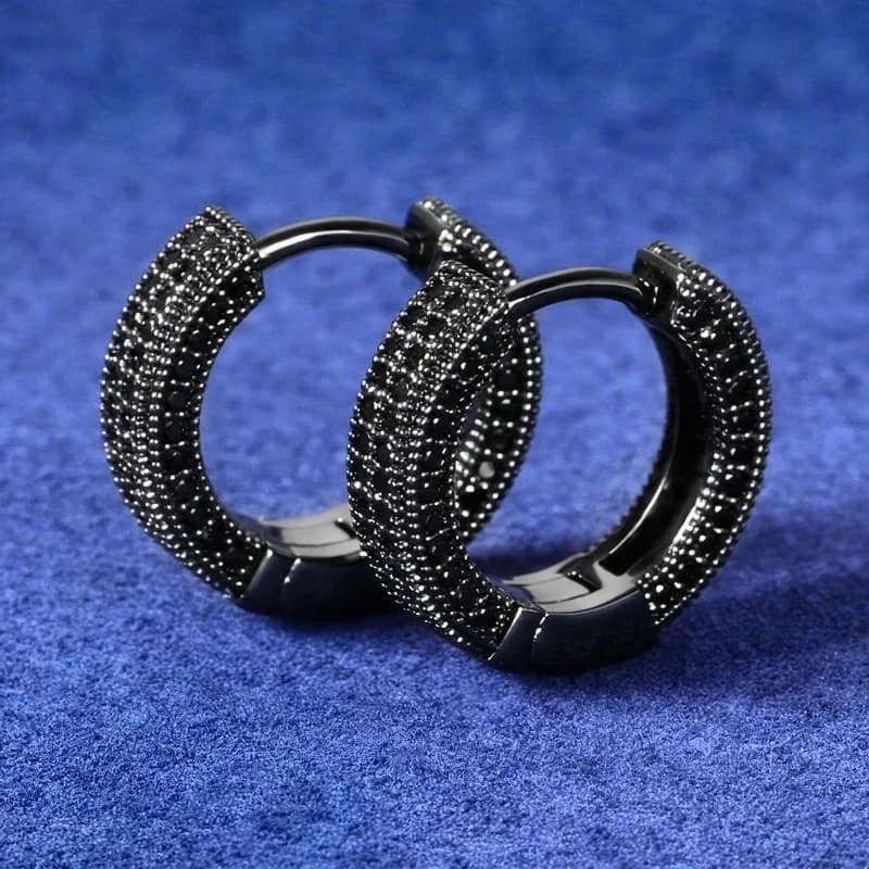 Men's Black Earrings - Fashionable modern design, sparkling crystals, high-quality durable metal, suitable for both casual and formal occasions, trendy and stylish, finely polished craftsmanship, a statement of individuality, elegant style