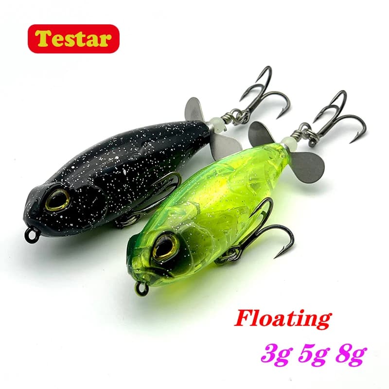 Testar 3g 5g 8g Esca Artificiale Galleggiante a Superficie Tipo Pencil con Elica e Coda Rotante Libera per la Pesca di Merluzzo, Spigola e Luccio