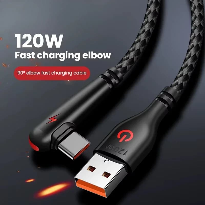 Cavo USB A a Tipo C da 120W per Ricarica Rapida, Cavo di Ricarica USB Intrecciato ad Angolo Retto di 90 Gradi per Samsung Xiaomi Huawei