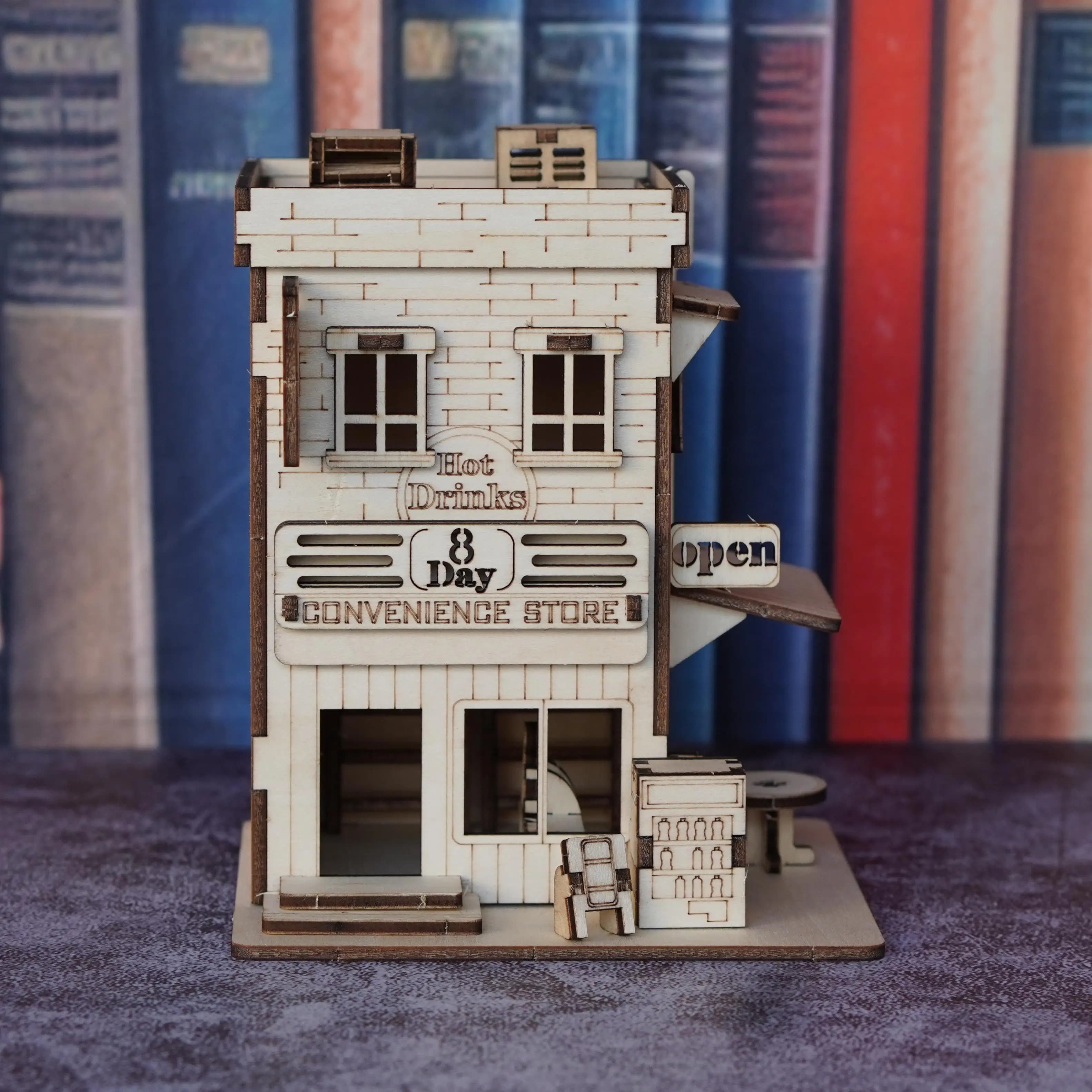 Kit modello di minimarket puzzle in legno 3D, modello di edificio fai da te in legno Puzzle Building Block Giocattoli, ornamenti regalo adatti per la famiglia e gli amici