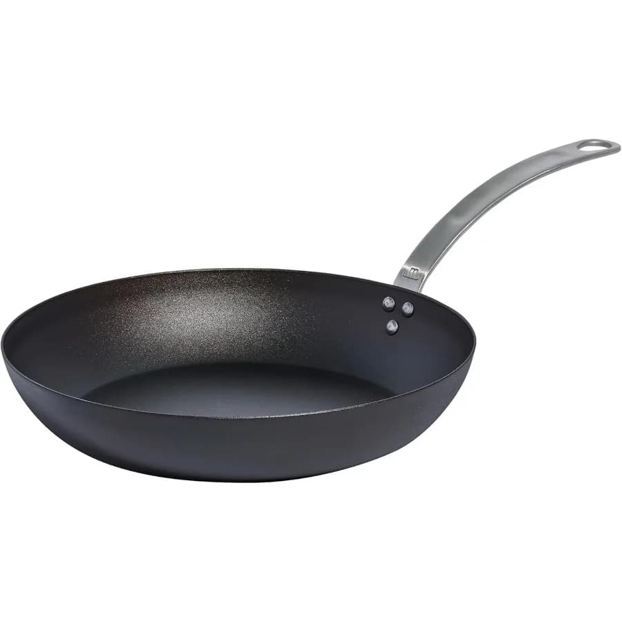 12 inch blue carbon steel pan as cast iron but best professional pots made in Sweden Induction