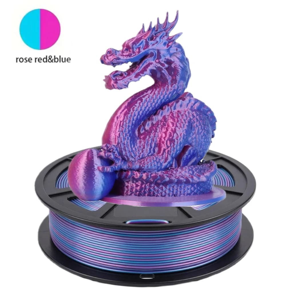 Silk PLA Filament 1.75mm,3D Printer Filament Dual Color Coextrusion Filament PLA,250g,Silk rose red blue