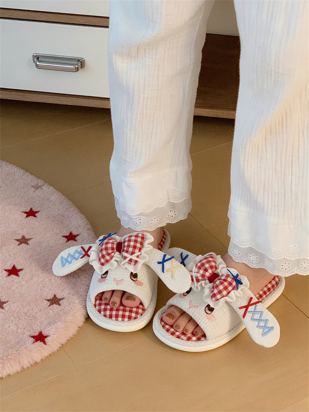 Pantofole Lolita in Cotone e Lino con Nodo a Coniglio, Antiscivolo per Interni, Scarpe da Casa Primavera Estate Autunno Inverno, Stile Ragazza