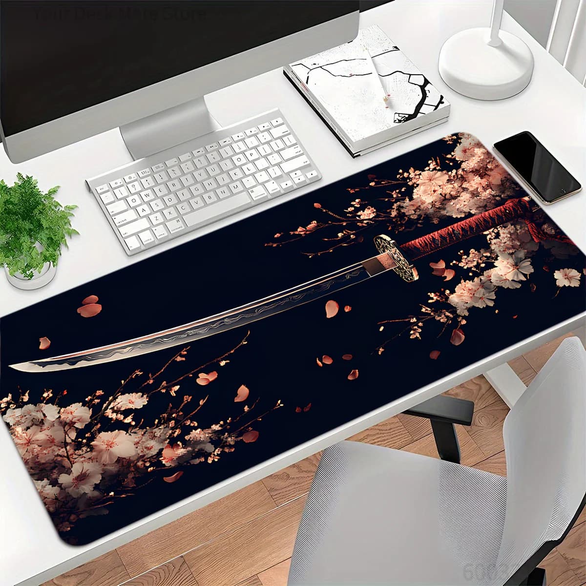 Tappetino per mouse giapponese Samurai Katana Gaming XL Home New Black Mousepad - . Tappetino Antiscivolo per Tastiera da Ufficio e Mouse per Laptop
