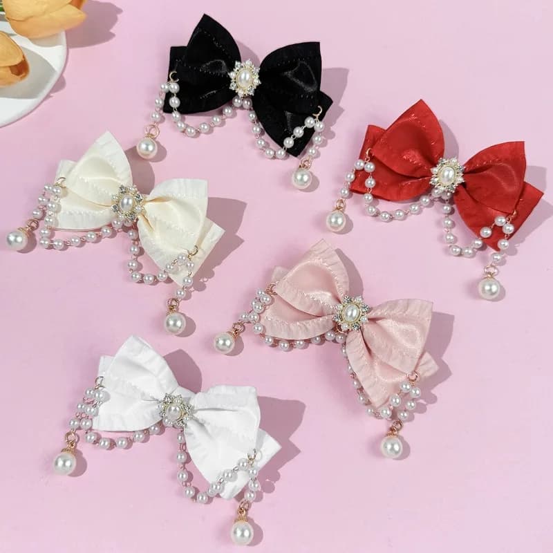 Women's Hair Clips with Pearls and Bow with Nappine, Fashion Accessories for Party/Lolita/Outfit Newspapers, Butterfly Clasp