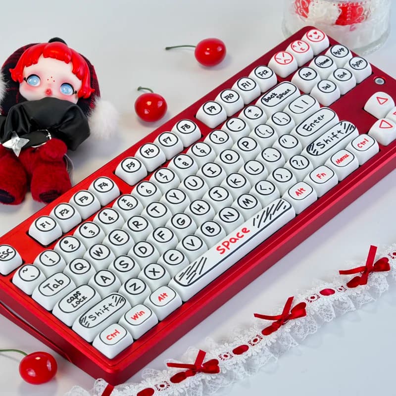 Set di copritasti disegnati a mano con linea nera Profilo MOA 127 tasti Copritasti PBT spessi per interruttori MX Tastiera meccanica 60%/75%/87%/100%