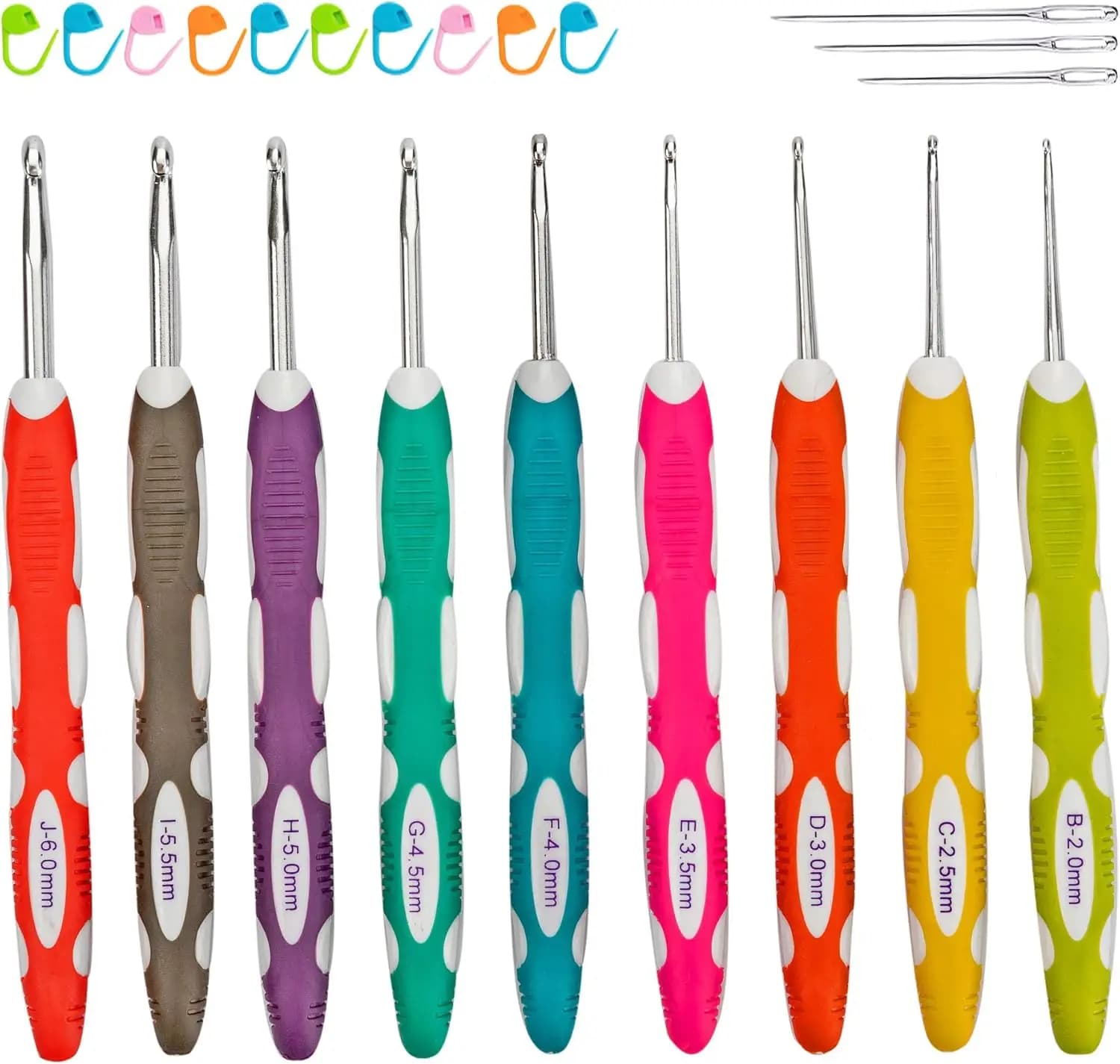 Set di 9 Uncinetti Ergonomici con Impugnature Morbide per Principianti, Misure da B a J 2.0-6.0mm