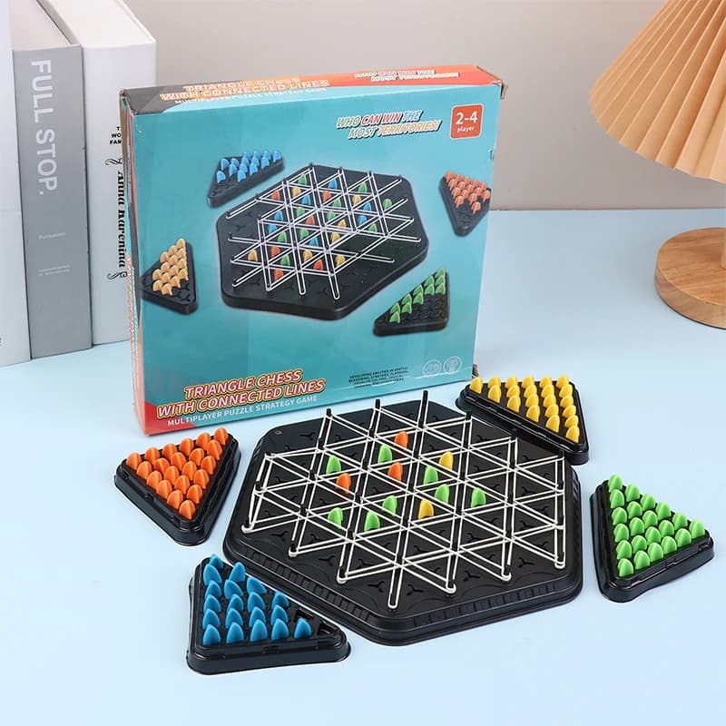 Nuovo Gioco da Tavolo Geometrico a Catena, Puzzle di Scacchi Triangolari, Gioco Interattivo con Elastici, Set da Battaglia per Riunioni Familiari