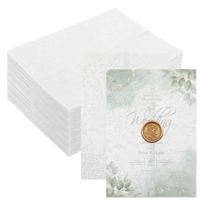 Pack Floral Vellum Jackets for 5x7 Invitations, Pre-Folded 115GSM Translucent Paper, Thick Vellum Paper Wraps for Wedding Invit