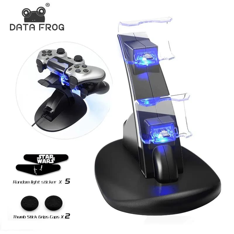DATA FROG LED Dual USB Charging Dock Charger Controller Holder Stand per Sony PS4/PS4 Slim/PS4 Pro Gamepad