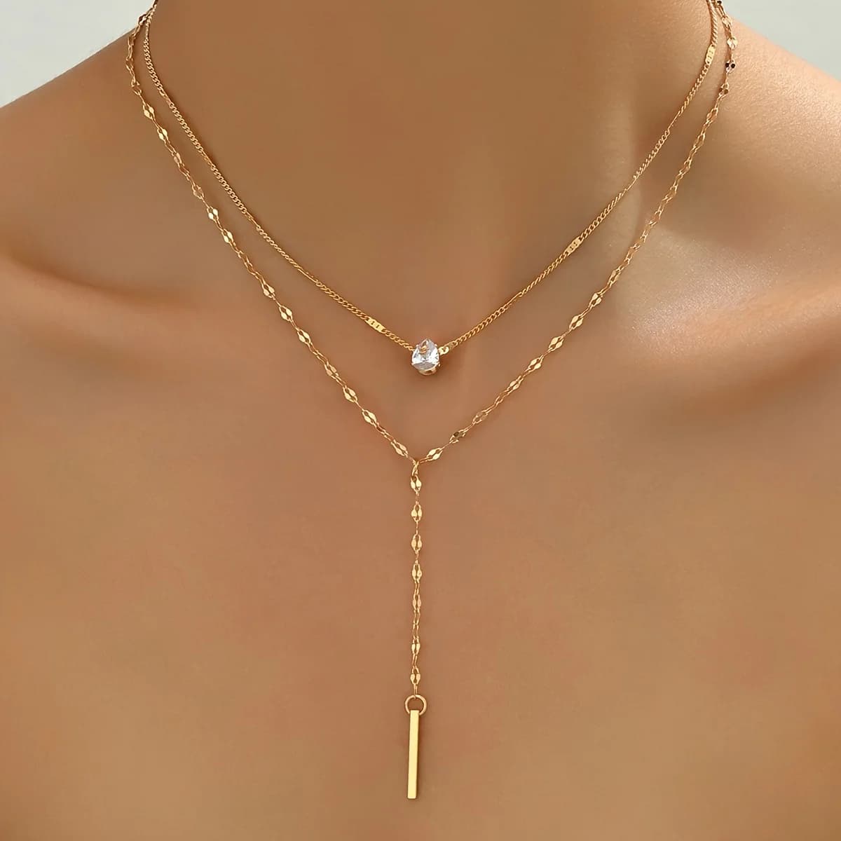 Stylish Trend Y-Shaped Tassel Sparkling Diamond Necklace In, Niche Light Sexy Collarbone Chain Multi-layer Exquisite Women's Light Luxury Gifts