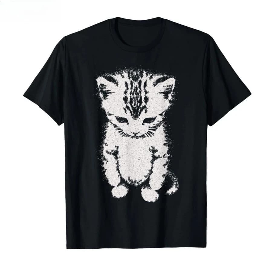 Oversize Unisex T-Shirt in Coton Sleeves Court With Cat Munchkin Triste That Plain - Fun Print Meme El Gato Sad Kitten - Top Trendy Man Woman