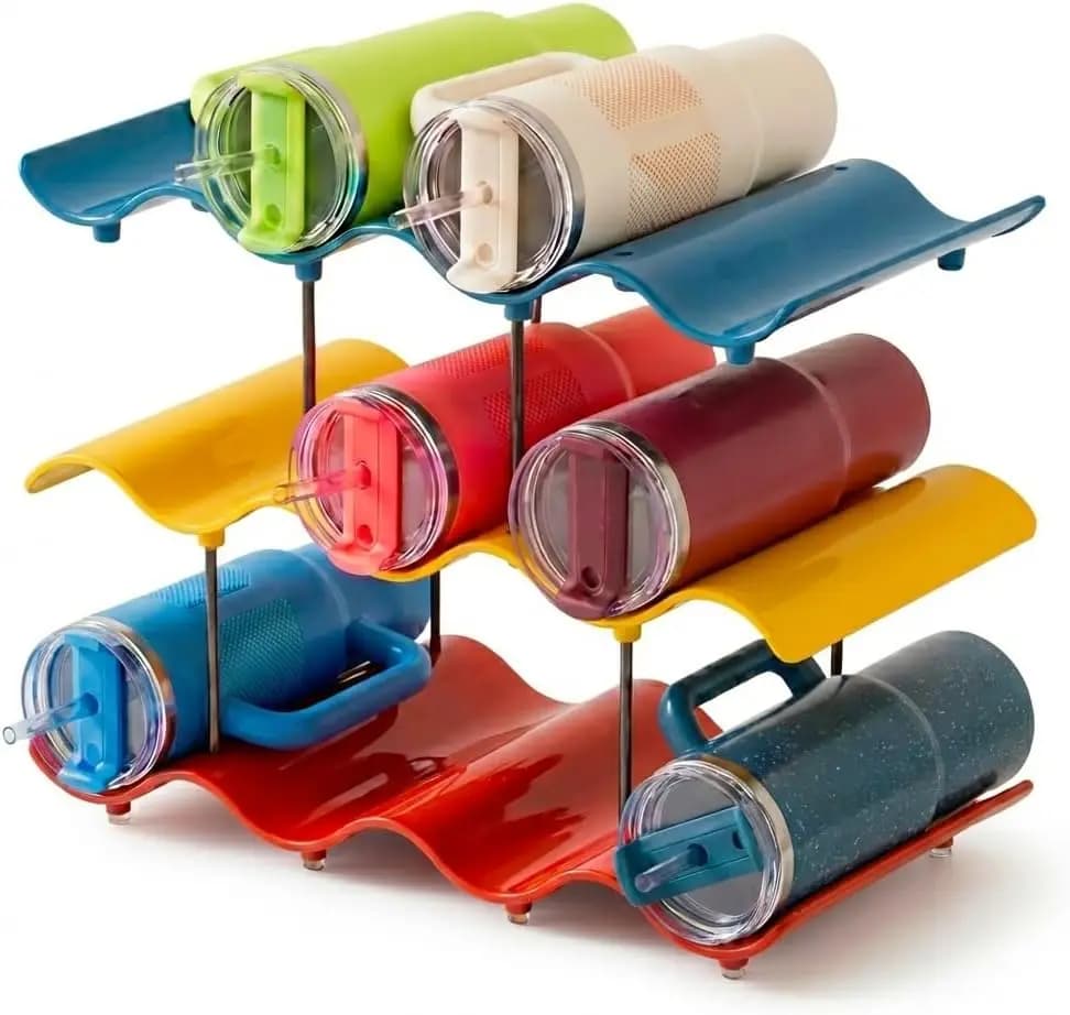 Organizzatore impilabile per bottiglie d'acqua, porta bottiglie di vino trasparente autoportante per armadietto, organizer per bicchieri, Pla