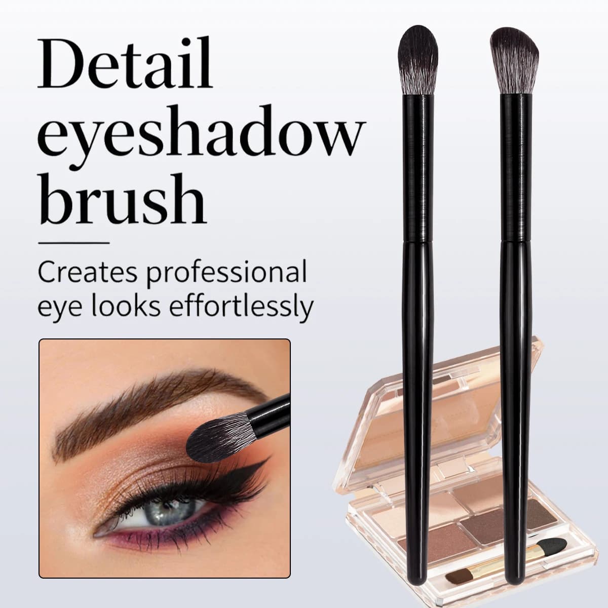 2PCS Detail Eyeshadow Makeup Brushes, All Black Long Handle Soft Dense Bristle Precision Eye Shading Blending Brushes Free Shipp