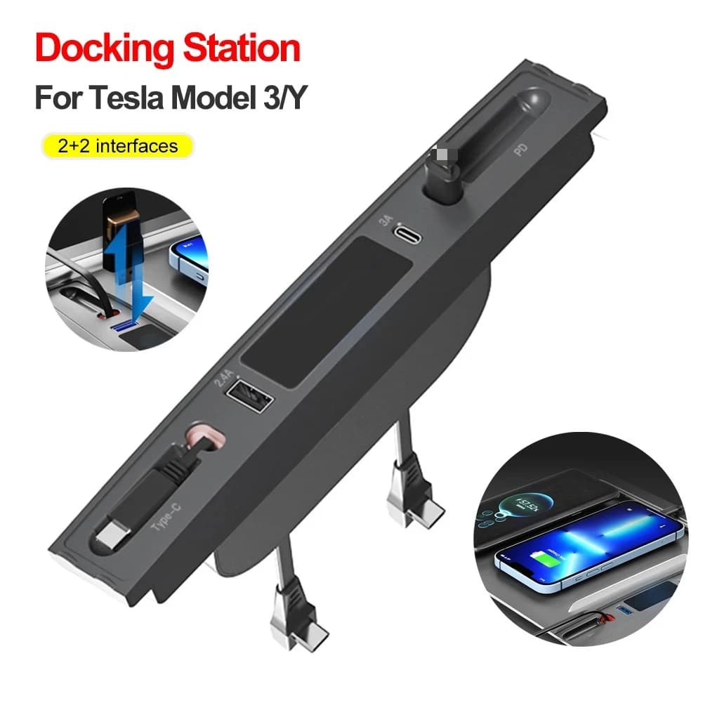 Docking station USB hub for Tesla Model 3 Y with cables Central console 27W PD Type C Fast charger Central control 2021-2023