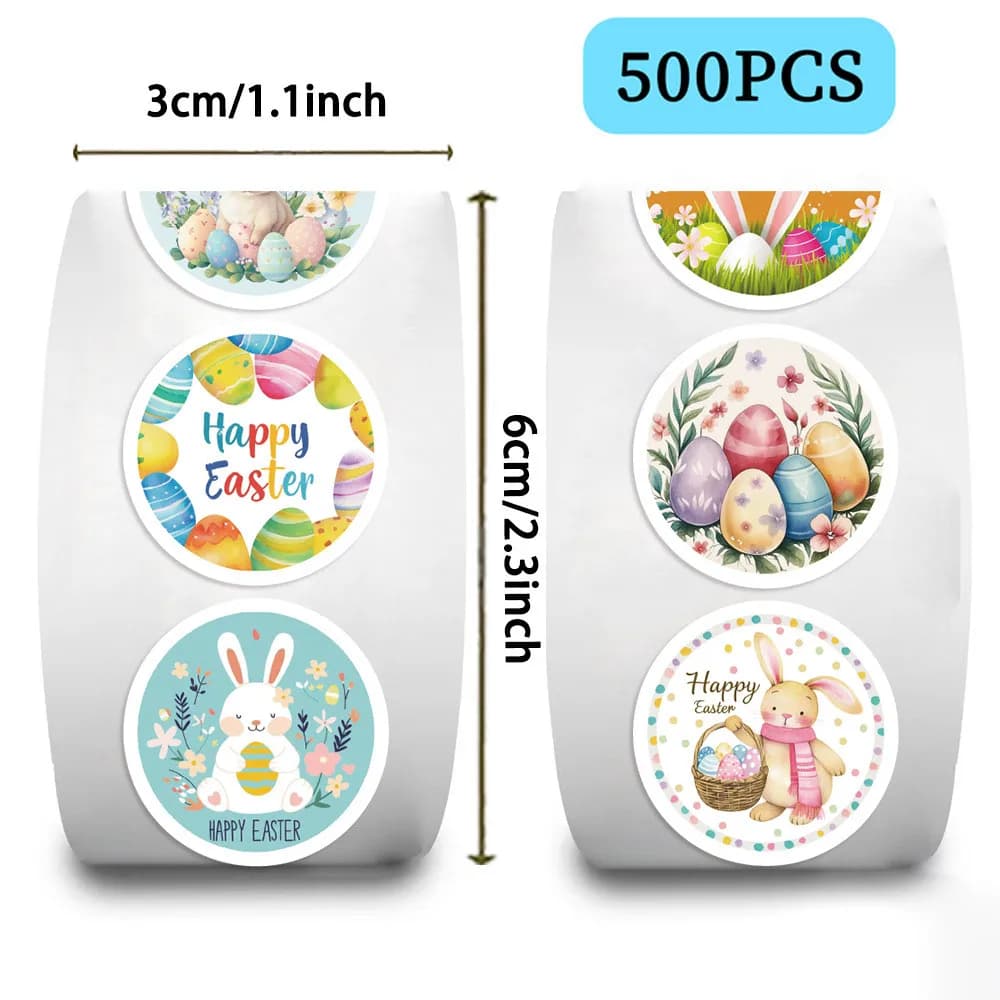 500 pezzi/rotolo adesivi uova di Pasqua e coniglietto Juanjuan - Decorazione impermeabile in PVC per note, buste LanLanStickersWorld